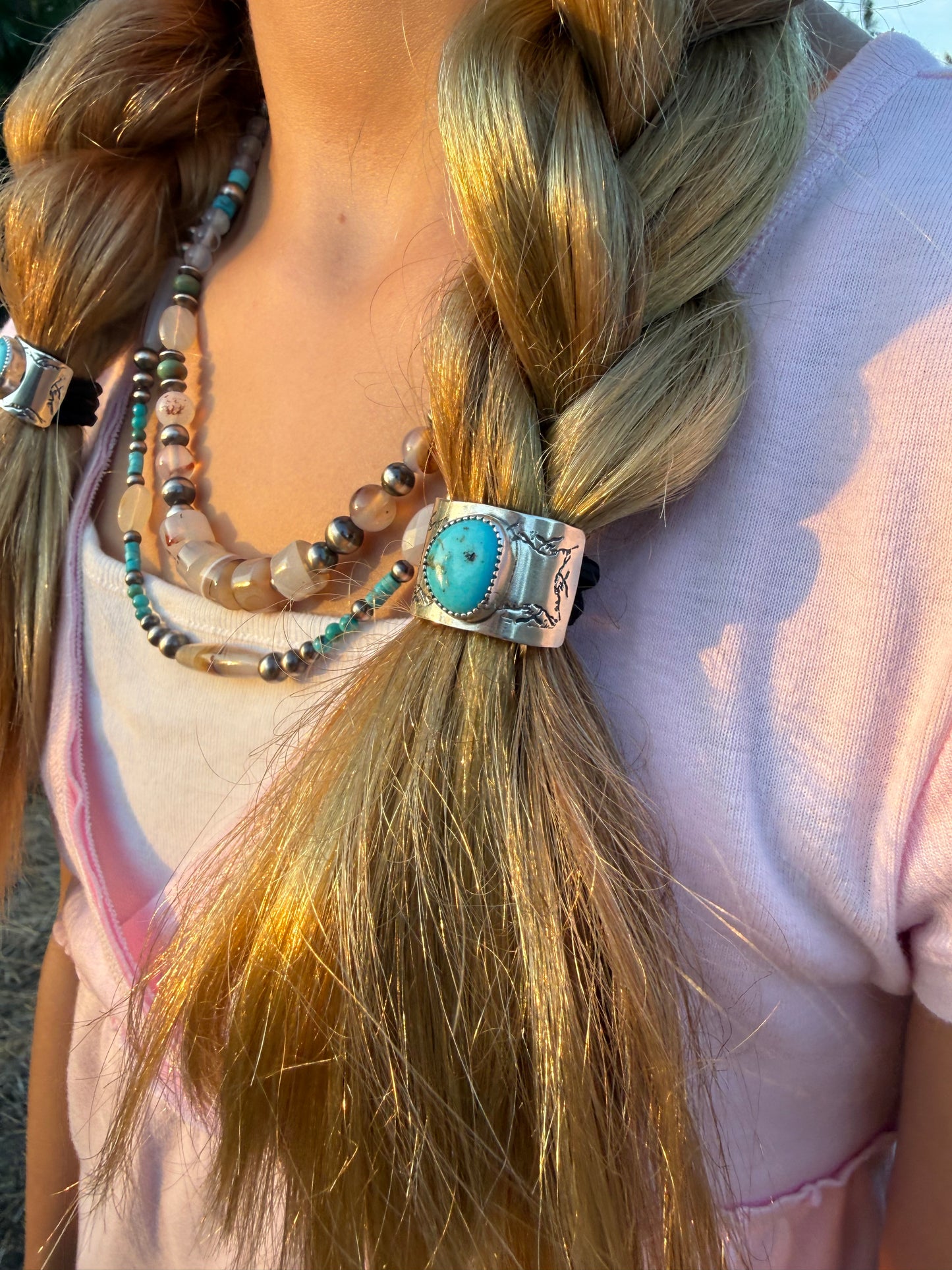 Kingman Turquoise Ear Mountain Sterling Silver Braid Cover | Montana Collection