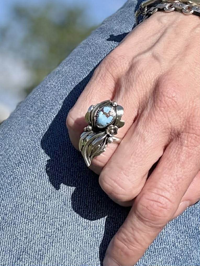 Golden Hills Turquoise Blossom Ring – Handcrafted Sterling Silver