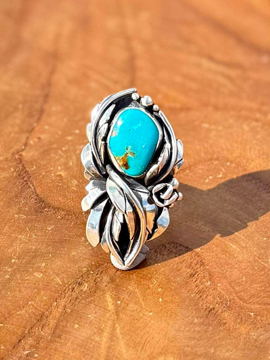 Royston Turquoise Blossom Ring – Handcrafted Sterling Silver