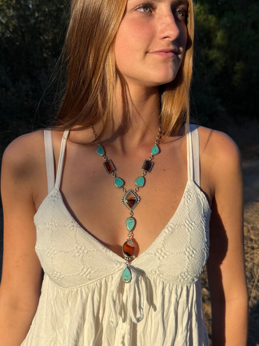 Montana Agate & Sonoran Gold Turquoise Sterling Silver Lariat Necklace | Montana Collection