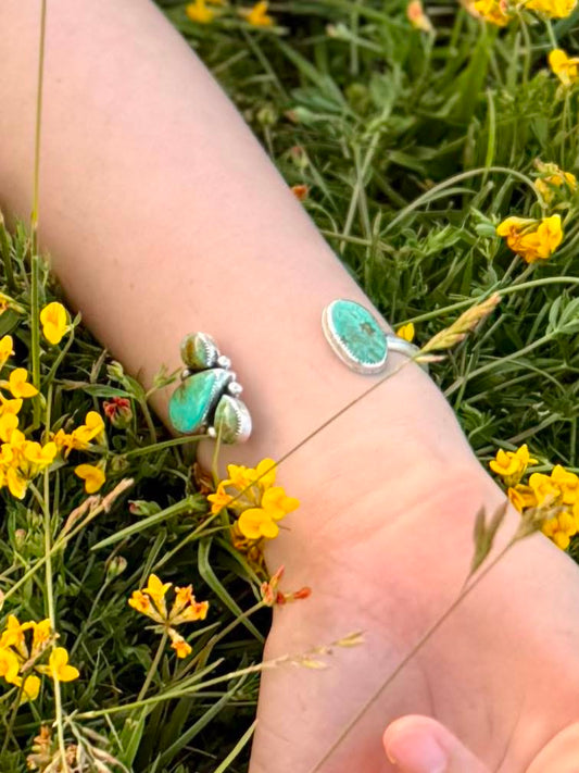 Kingman & Sonoran Gold Turquoise Pinch Petal Cuff Bracelet – Handmade Sterling Silver