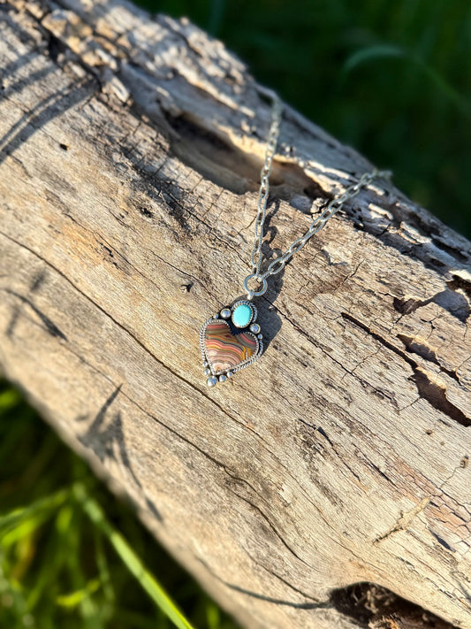 Laguna Agate & Kingman Turquoise Heart Necklace