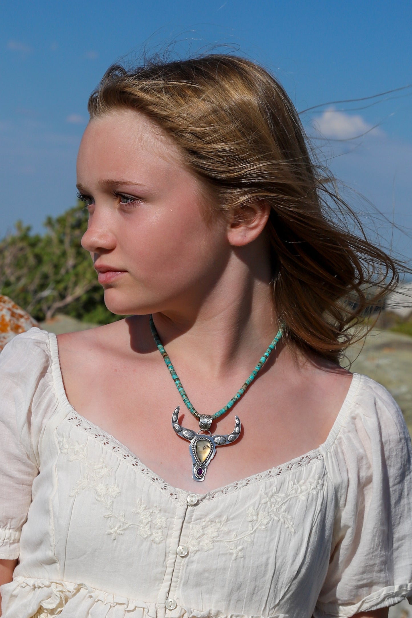 Montana Agate & Amethyst Longhorn – Sterling Silver | Montana Collection