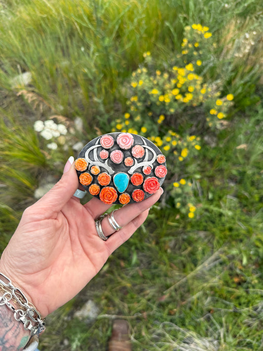 Ombre Spiny Oyster & Pink Conch Longhorn Belt Buckle | Montana Collection