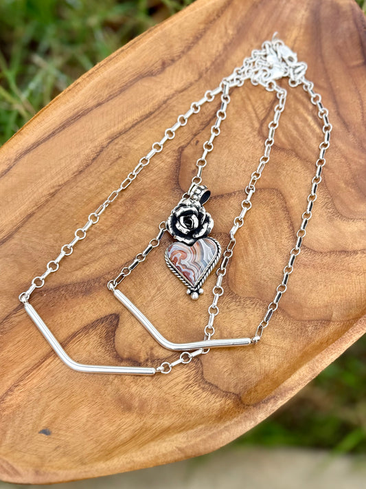 Laguna Agate Memorial Pendant + Sterling Silver V-Bar Necklaces - Custom for Merritt