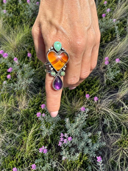 Montana Agate, Amethyst, & Kingman Turquoise Adjustable Ring & Wildhorse Boho Stud Earrings | Custom for Laura