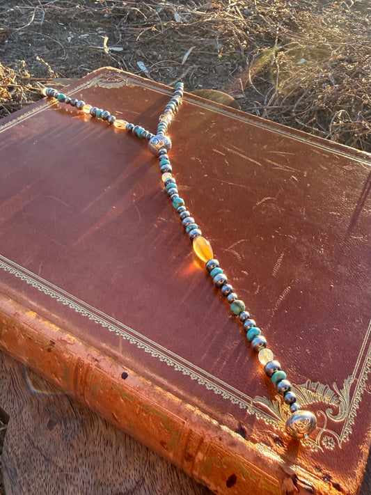 Montana Agate & Kingman Turquoise Sterling Silver Lariat Necklace | Montana Collection