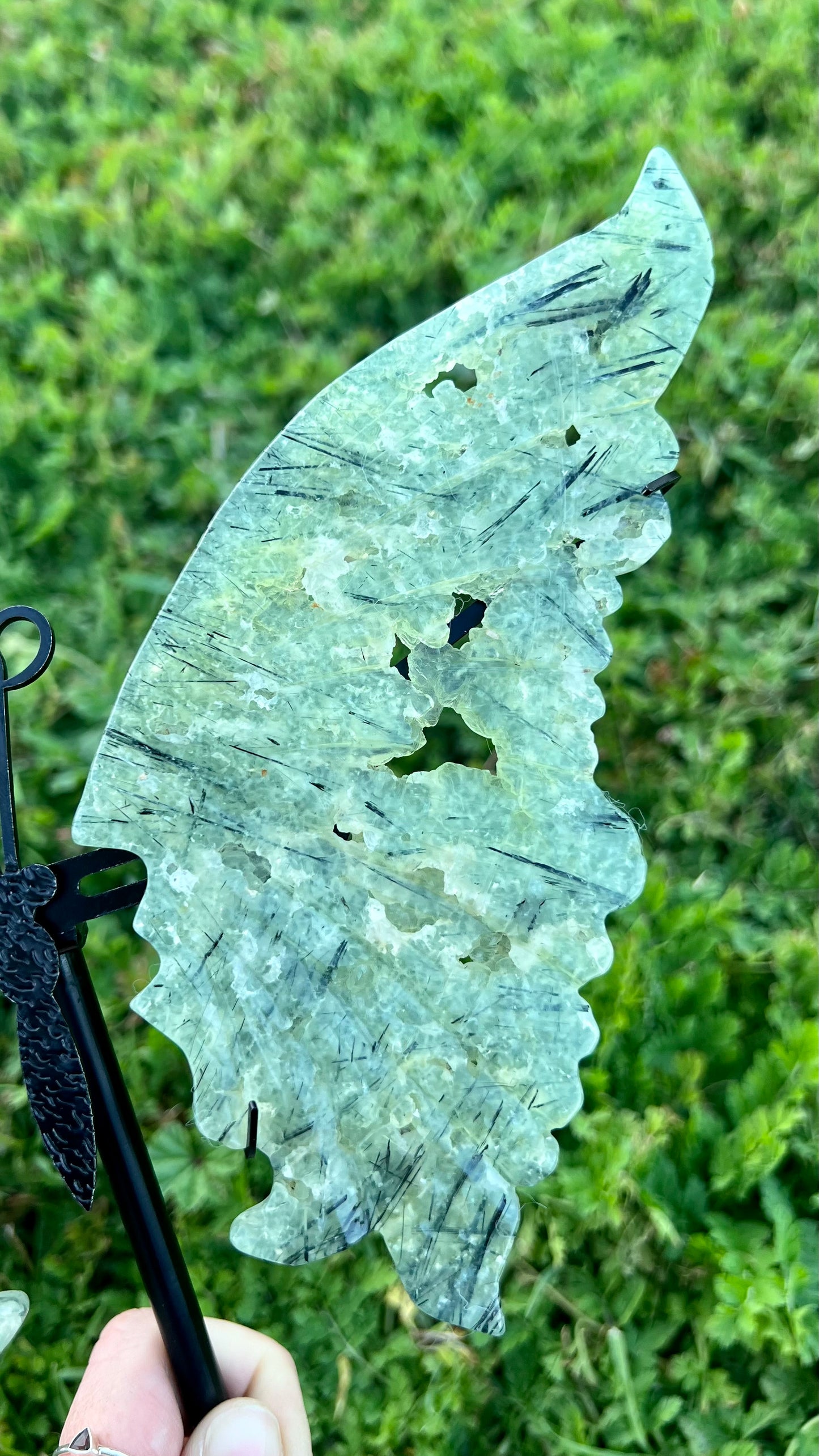 Large Prehnite Druzy Butterfly with Stand