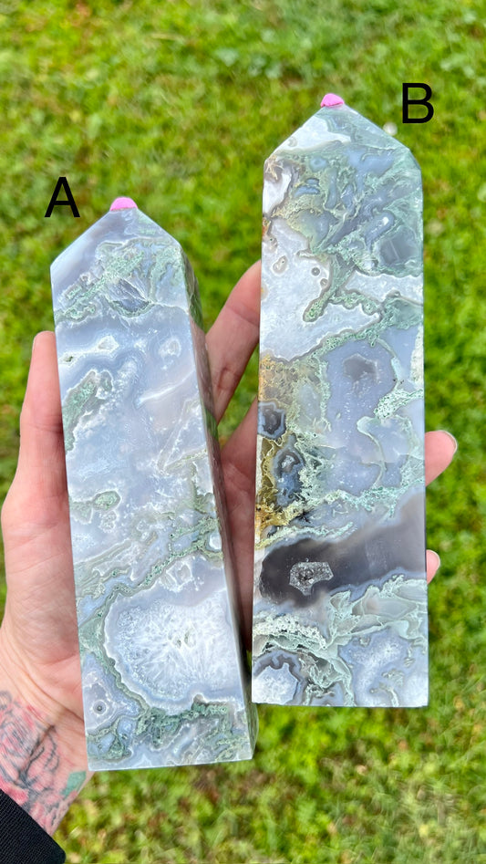 Blue Moss Agate Tower
