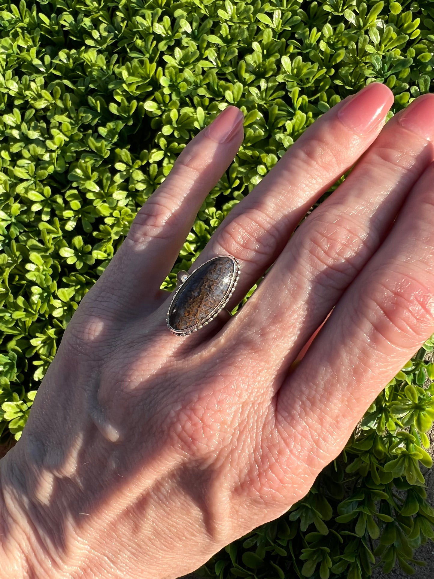 Dinosaur Bone Sterling Silver Ring - Mental Stability, Communication, Enhance Memory, Calms Anxiety
