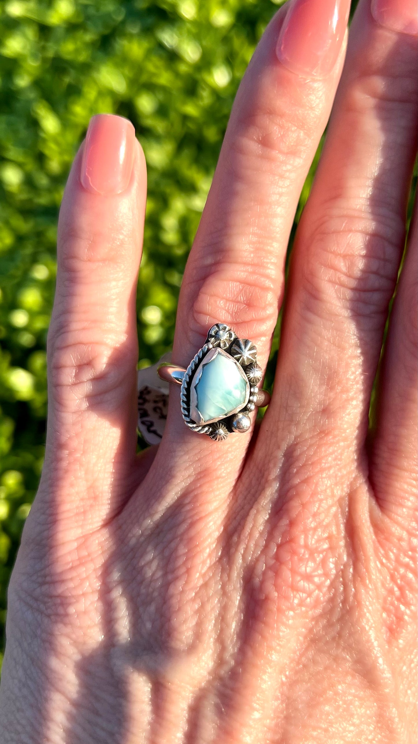 Dainty Larimar Sterling Silver Ring - Anxiety, Communication, Prosperity, calming