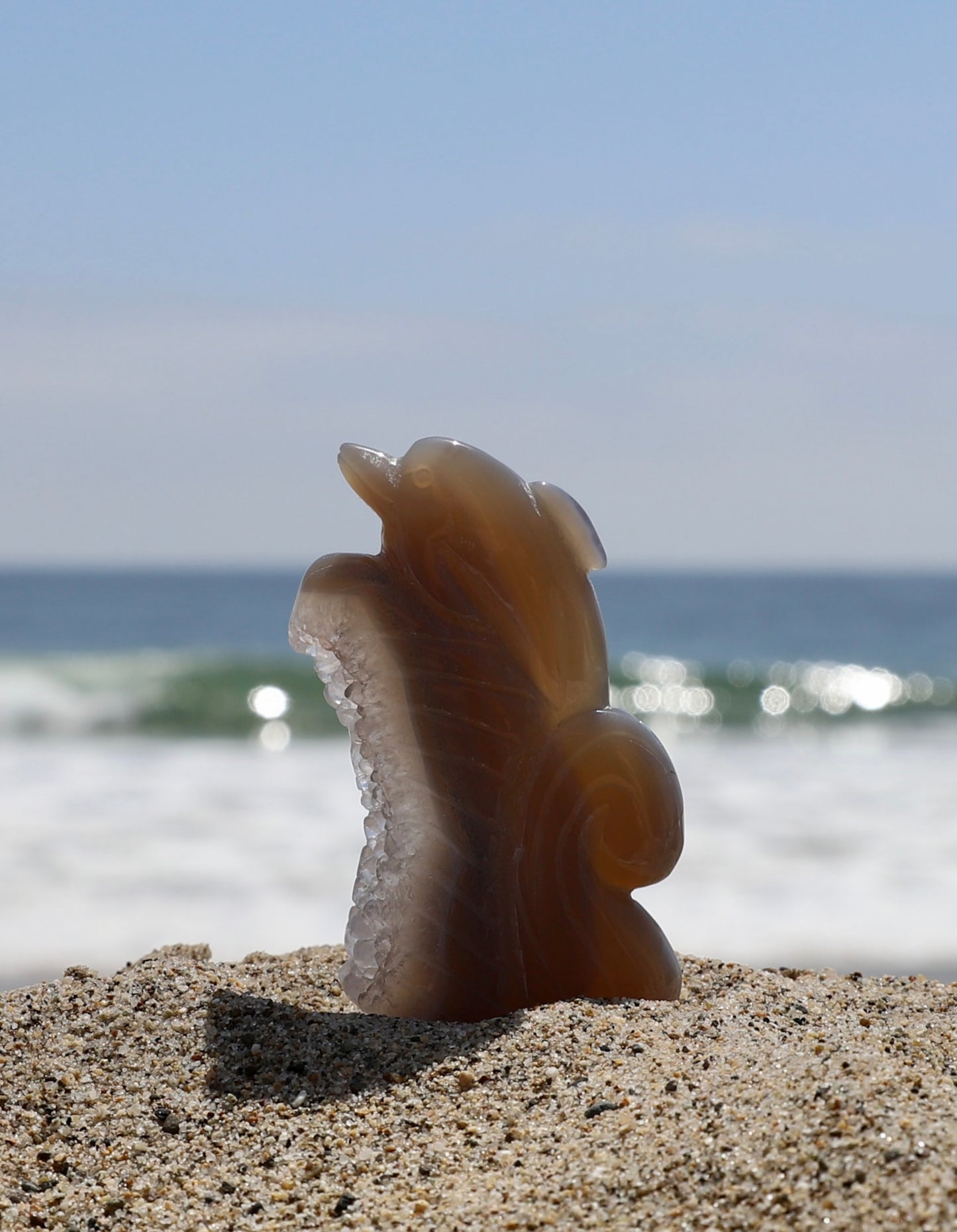 Druzy Agate Dolphin Carving-repaired