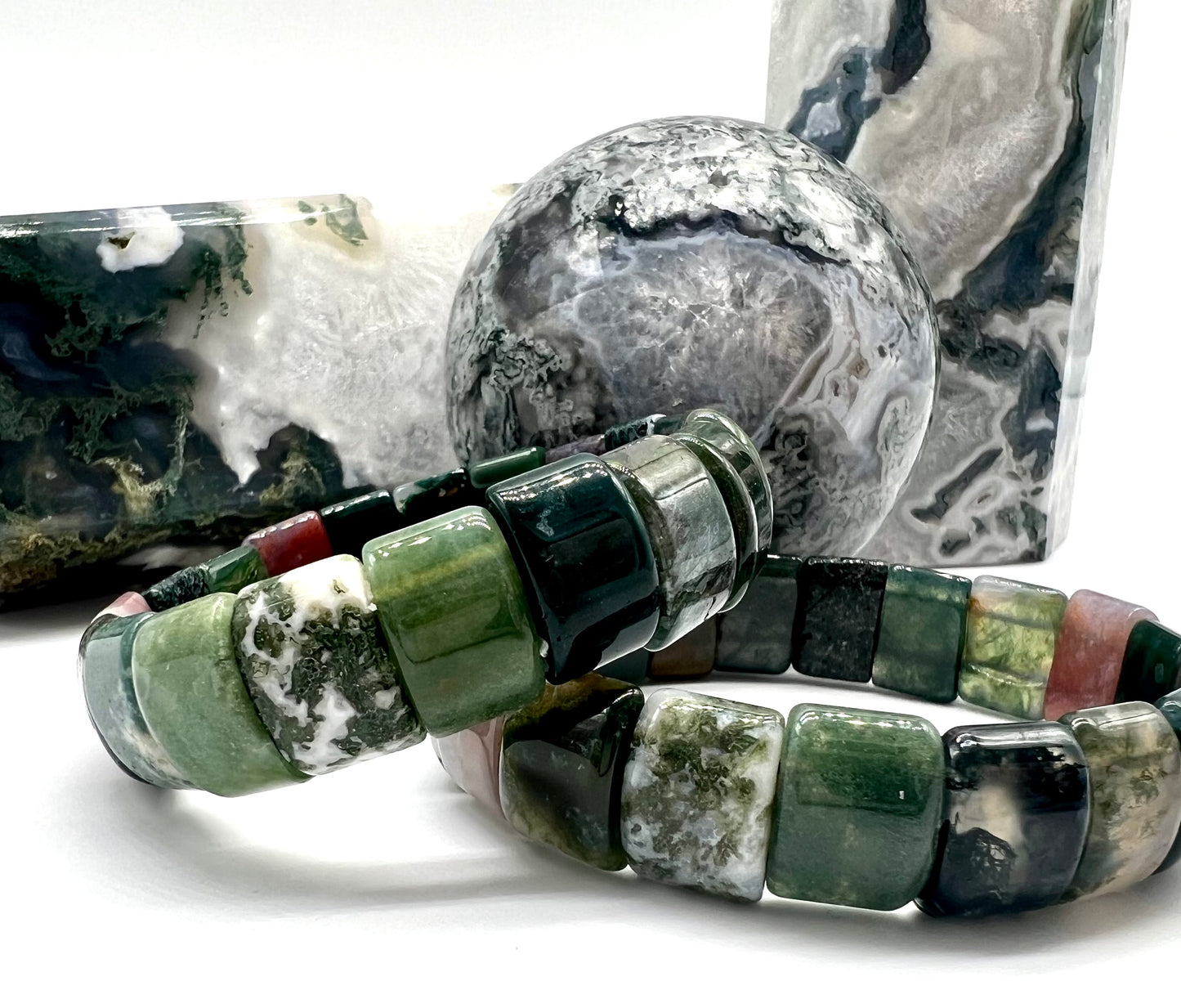 Moss Agate Bracelet - Success, Prosperity, Abundance, Wealth, New Beginnings, Release Fear