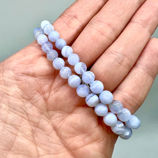 Natural Blue LACE Agate Bracelet - Harmony, Hope, Soothing, Protection, Joy, Communication