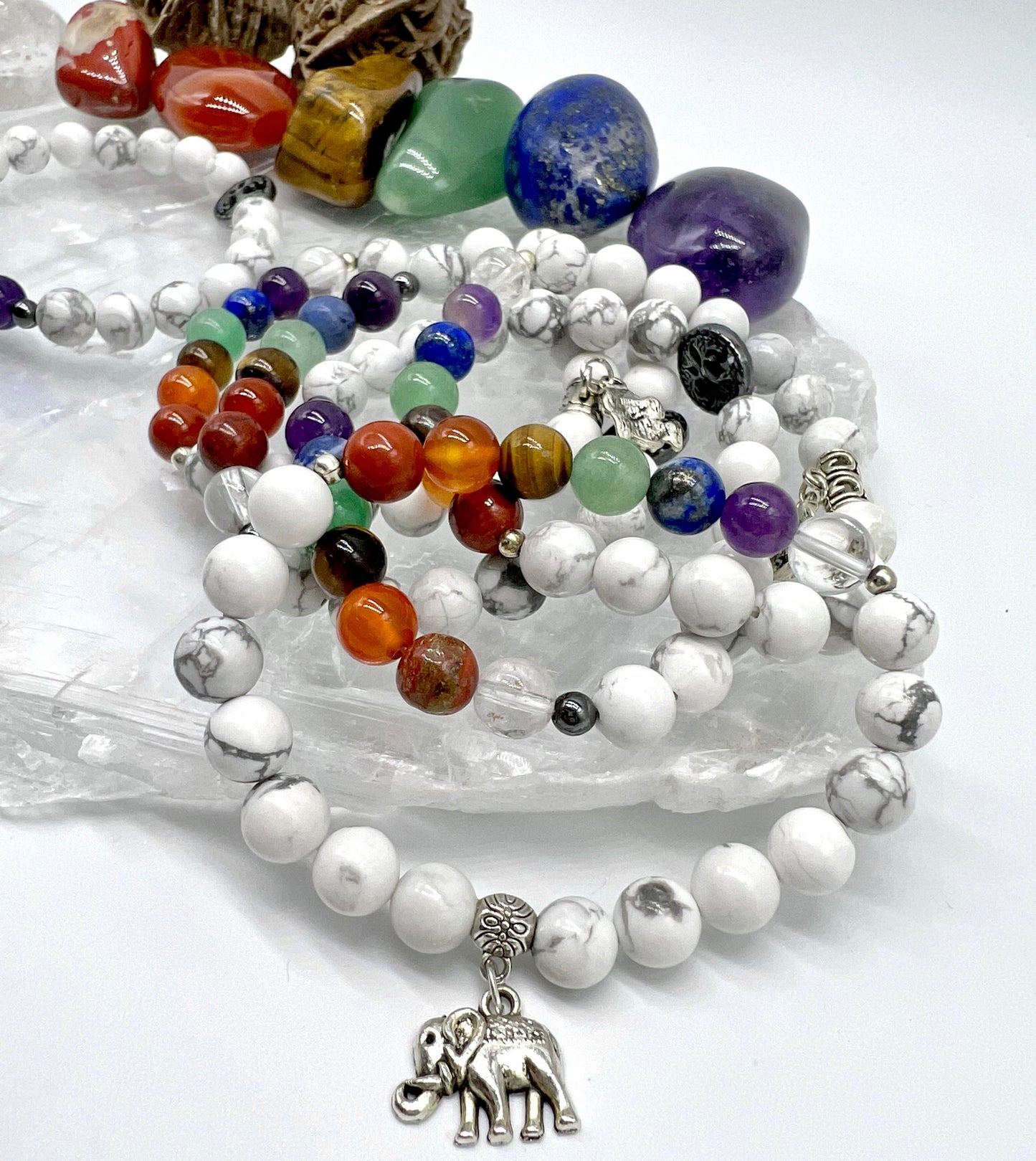 7 Chakra Crystal Bracelet with Howlite - Balance, Harmony, Focus, Patience