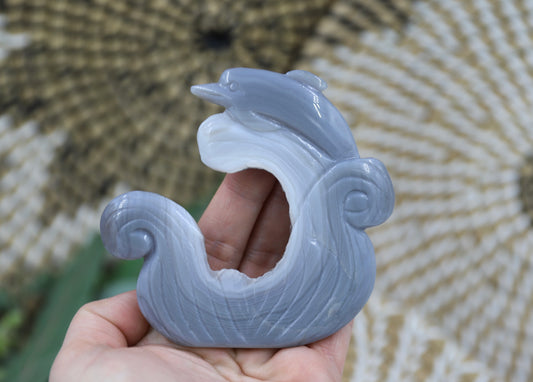 Druzy Agate Dolphin Carving