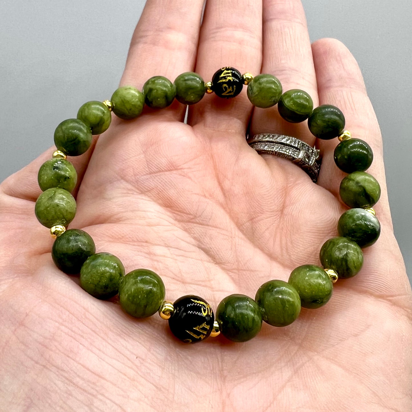 Green Aventurine or Jade Mantra Bracelet - Calm, Dreams, Joy, Strength, Balance