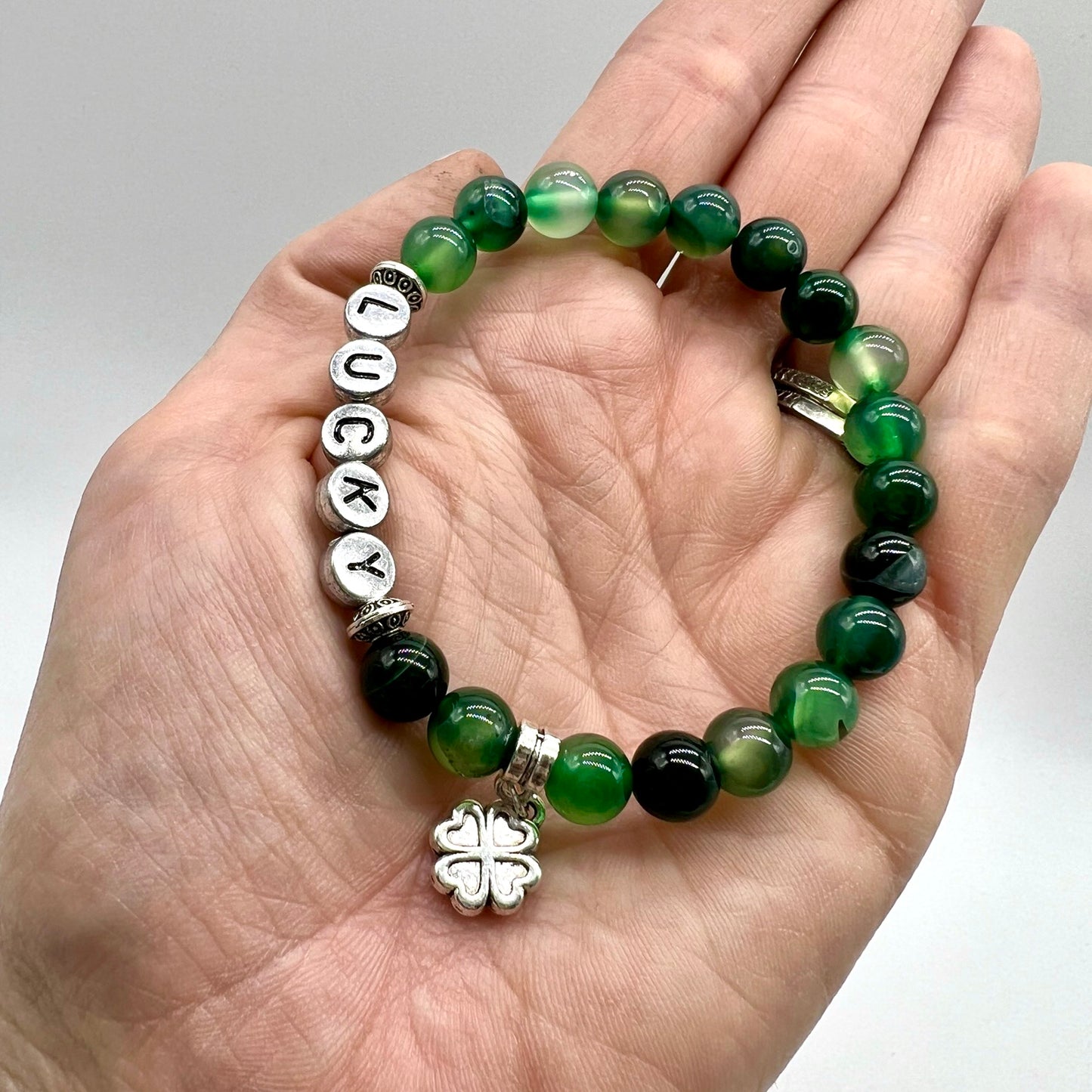 Green Agate Shamrock Bracelet - Love, Compassion, Generosity, Calm, Abundance