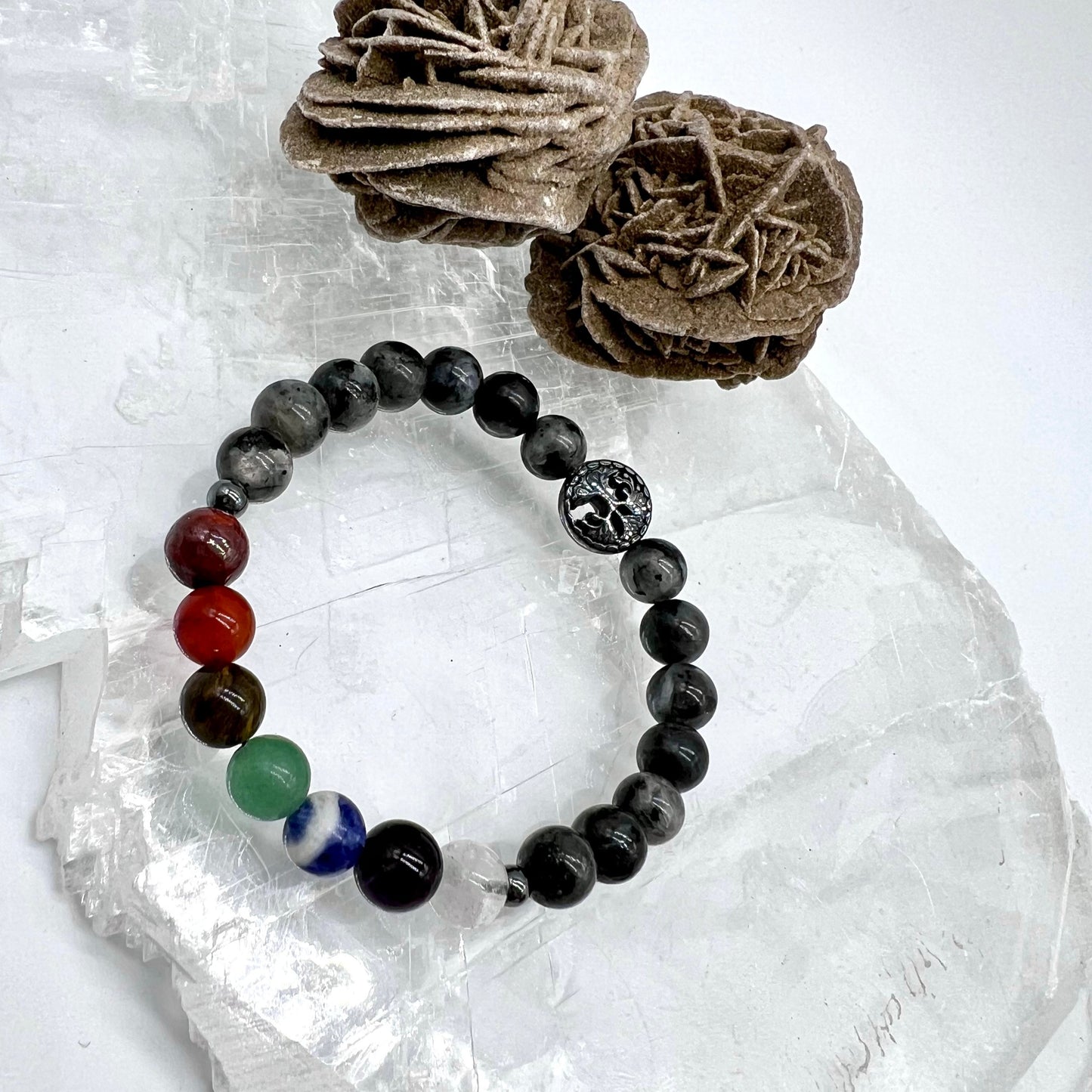 7 Chakra Crystal Bracelet with Larvikite - Balance, Harmony, Focus, Protection