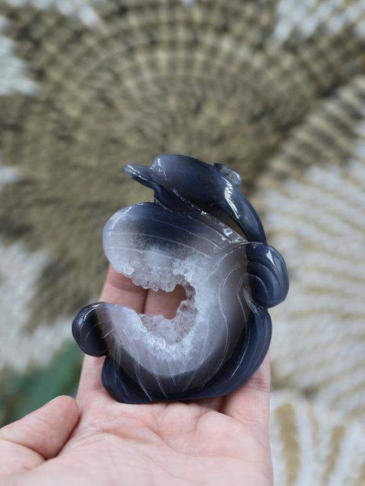 Druzy Agate Dolphin Carving