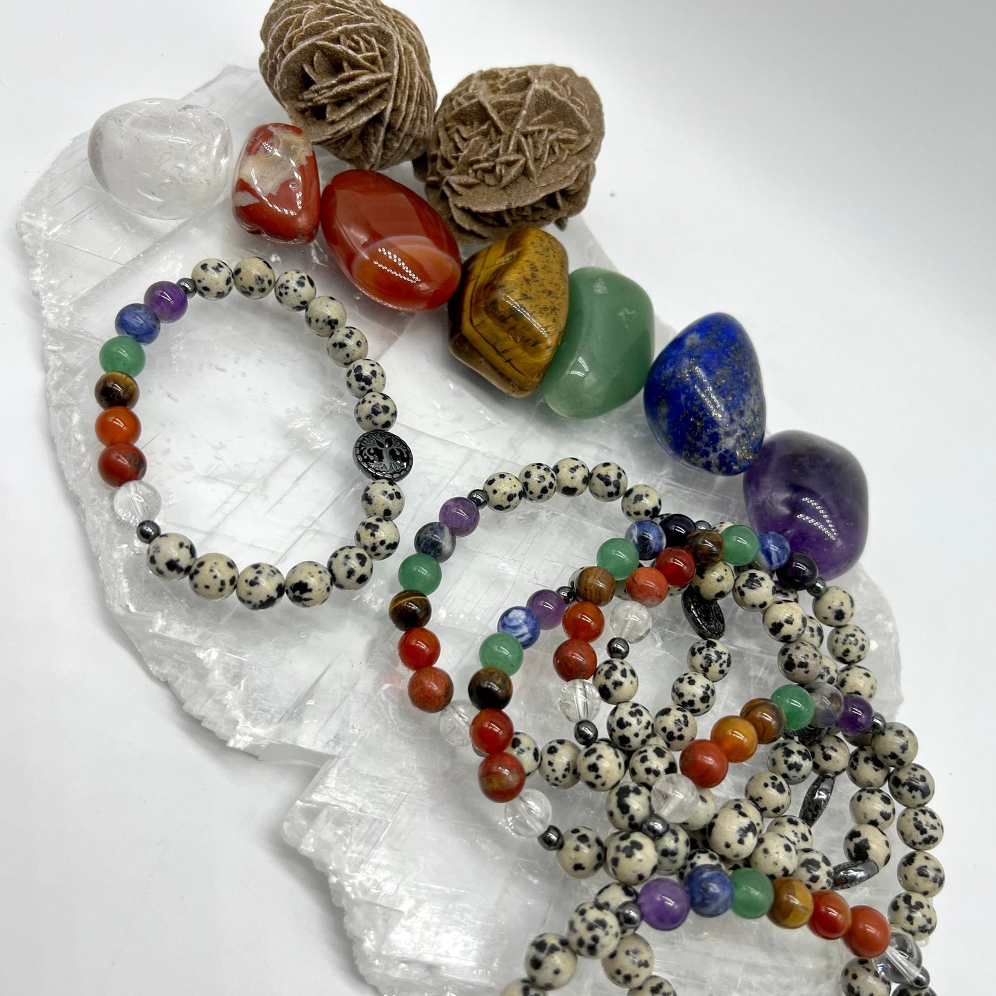 7 Chakra Crystal Bracelet with Dalmatian Jasper - Balance, Harmony, Focus, Joy