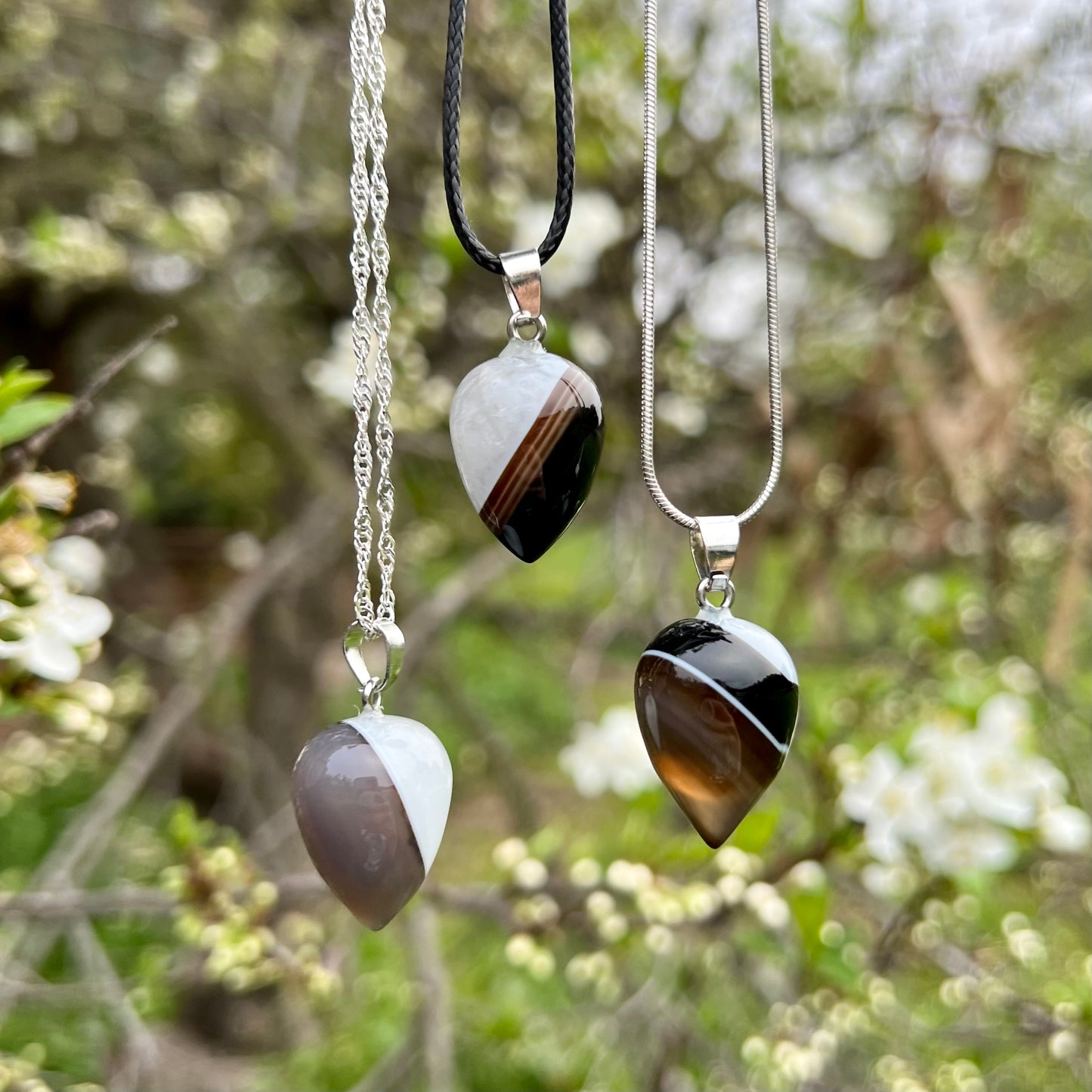 Black Banded Agate Acorn Necklace