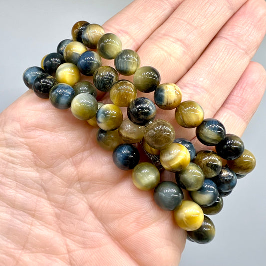 Dream Tigers Eye/Blue Gold Bracelet - Grounding, Change, Transformation, Wealth