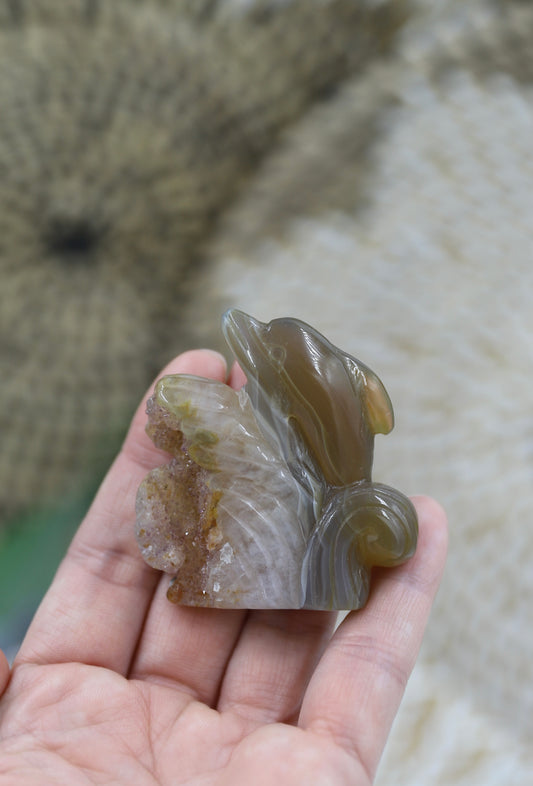Druzy Agate Dolphin Carving