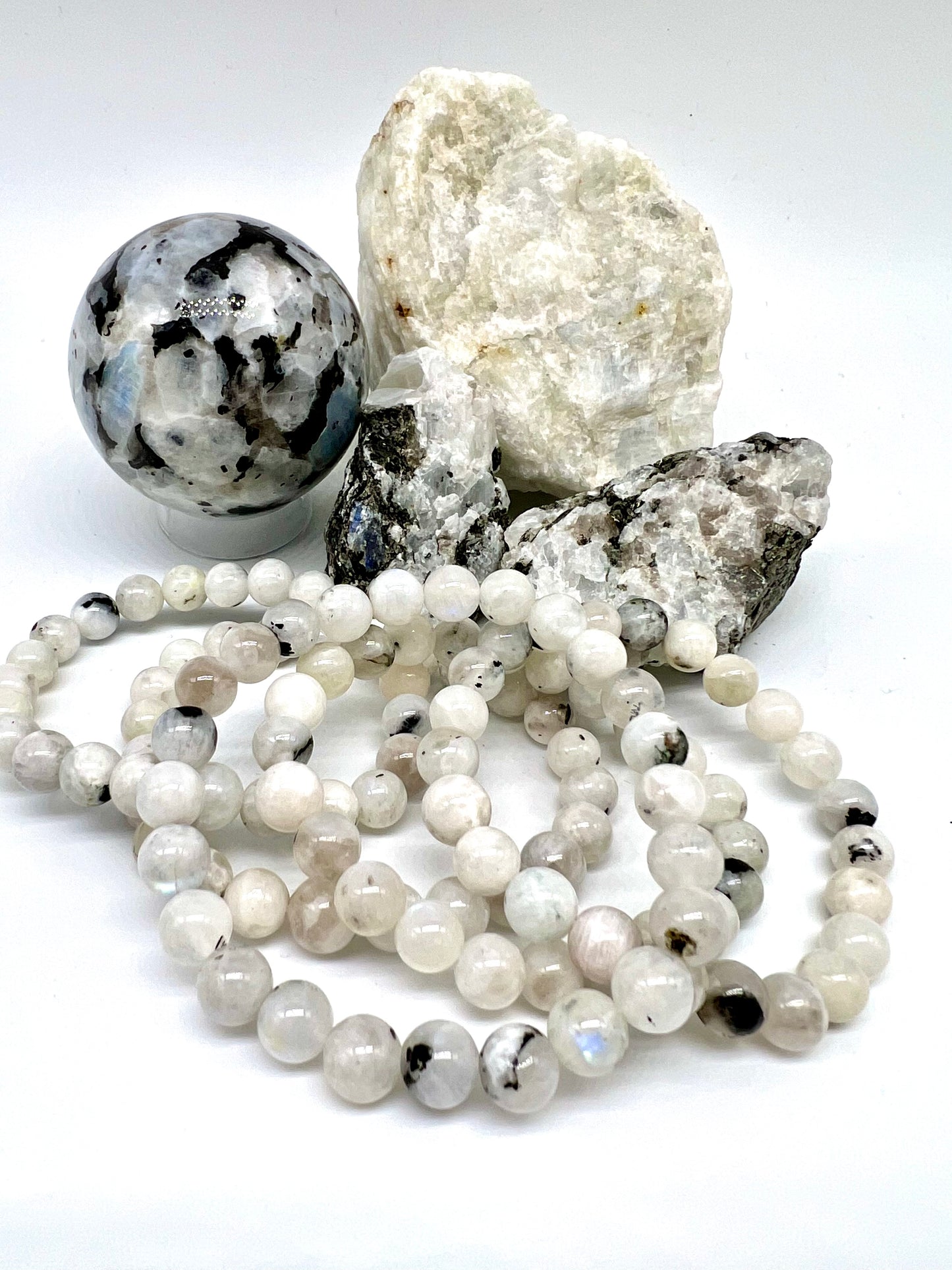 Rainbow Moonstone/Blue Flash Bracelet - Nurturing, Relaxation, Motivation, Joy, Trust