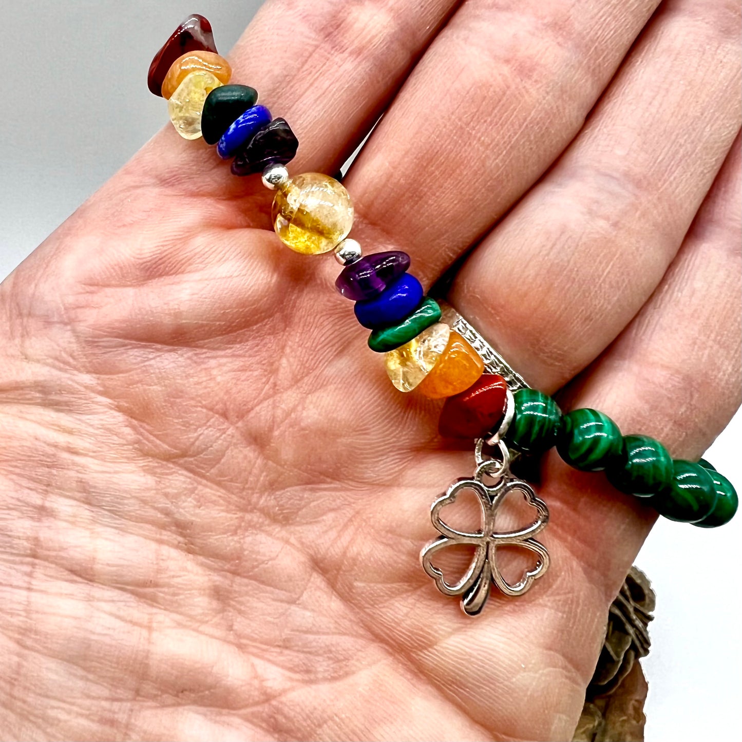 Malachite / Citrine Shamrock Bracelet - Protection, Balance, Trauma, Creativity