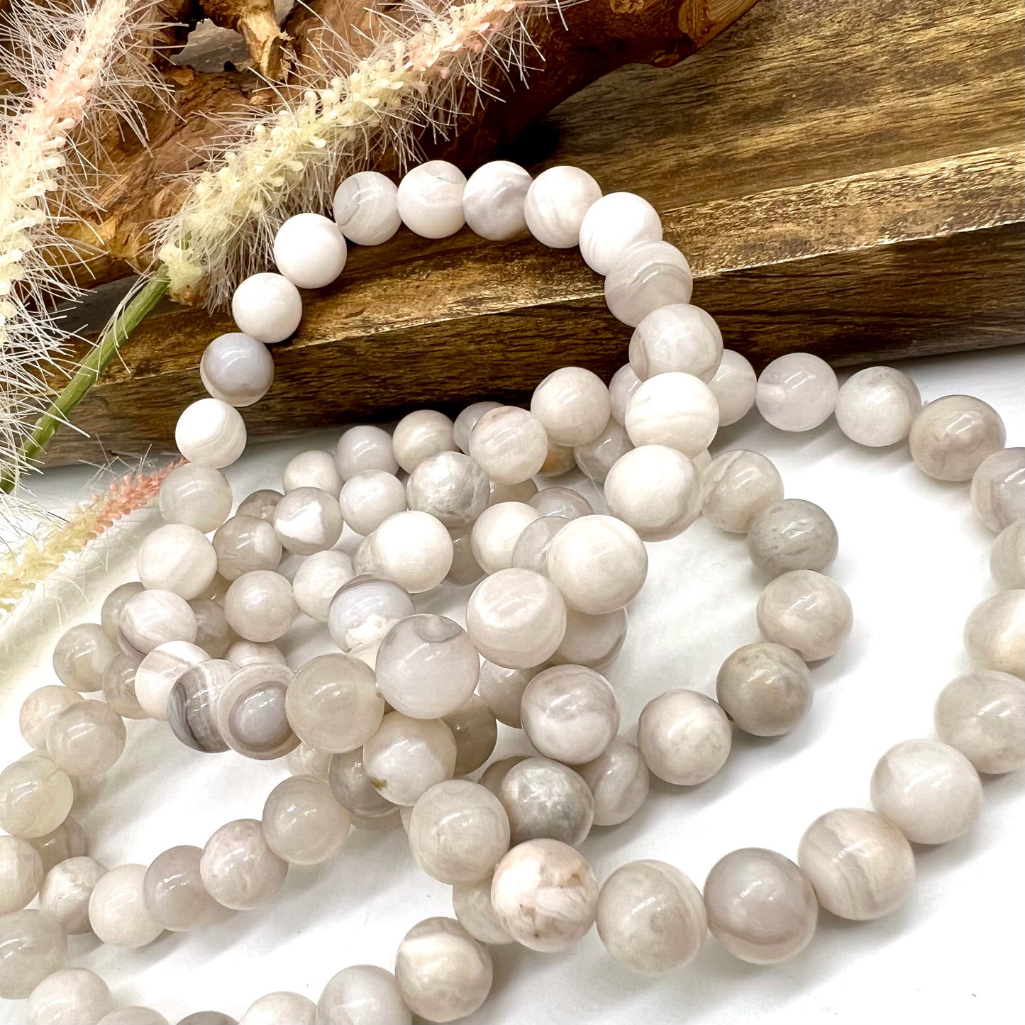 White Lace Agate Bracelet - Balance, Harmony, Detox, Builds Immune System, Courage