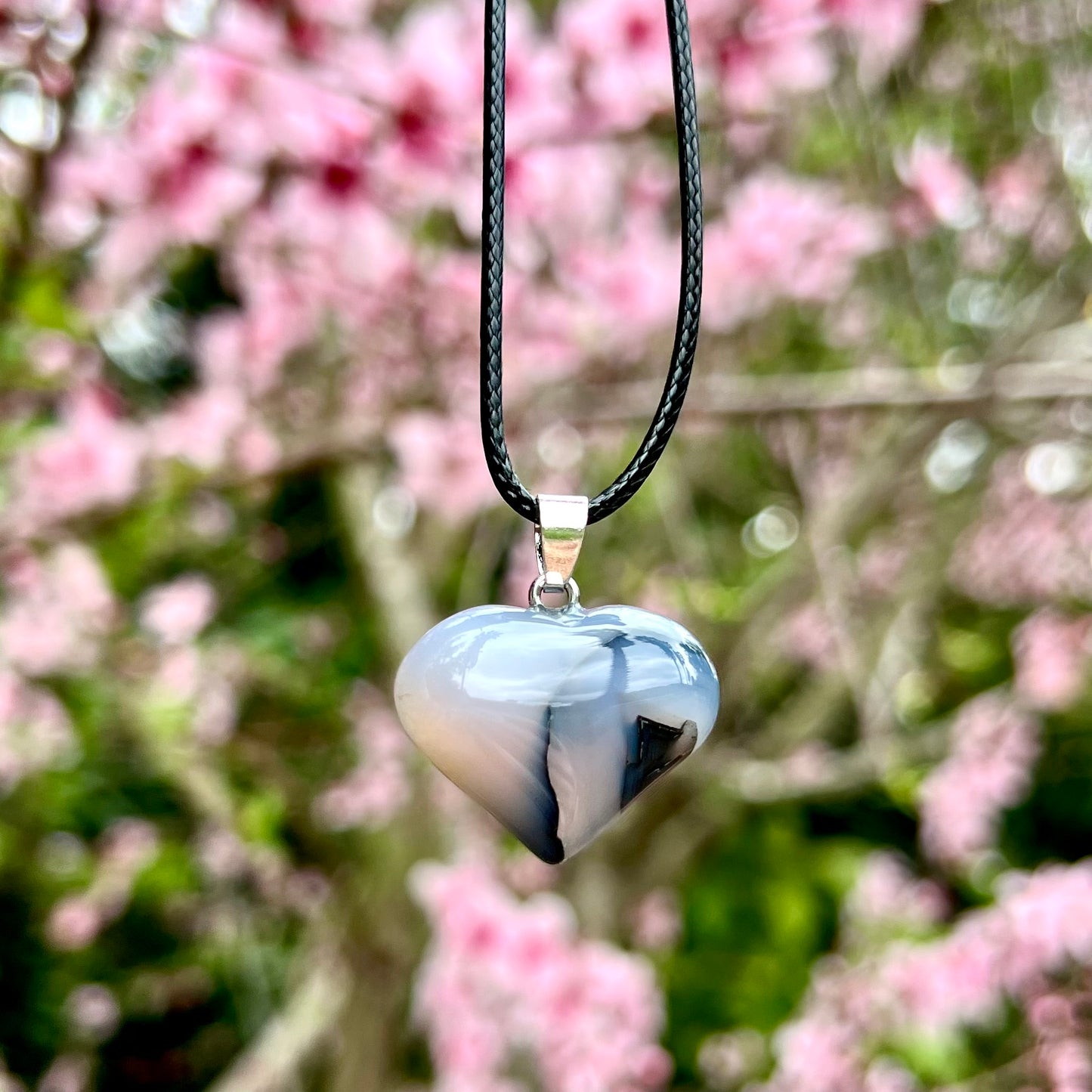 Black Banded Agate Heart Necklace