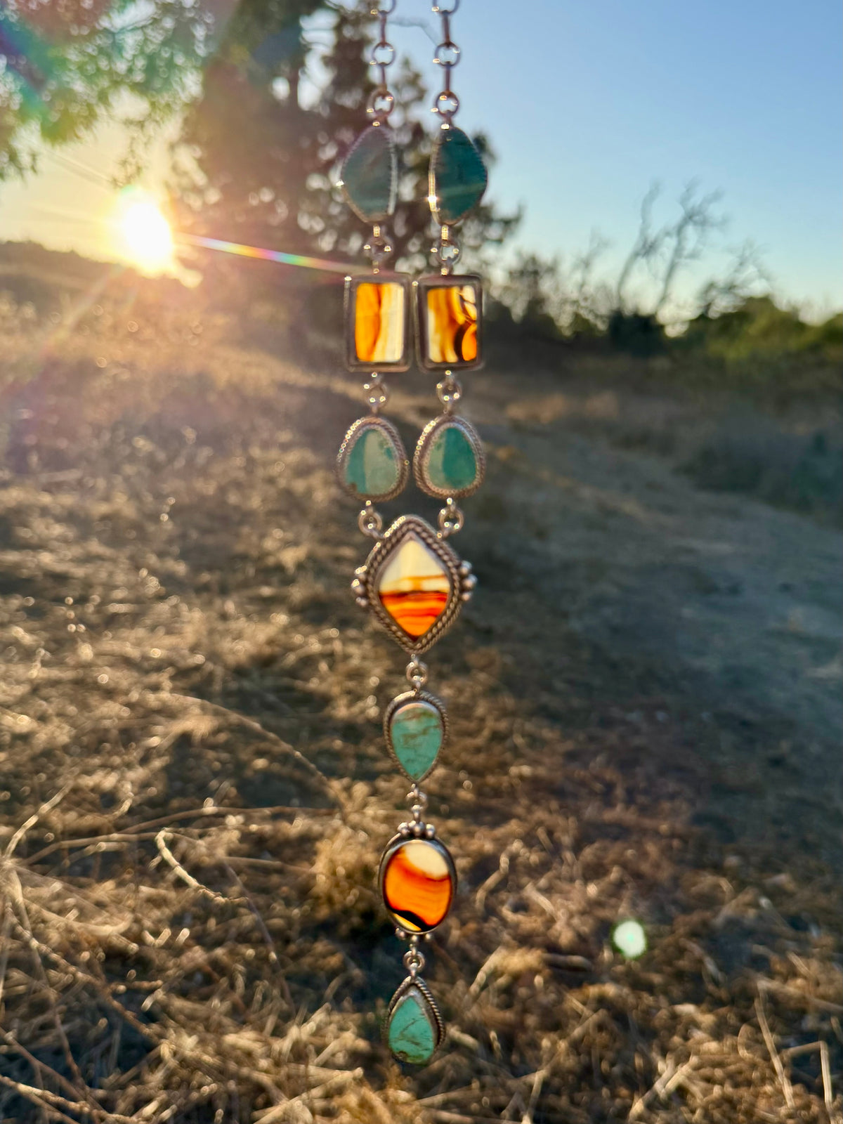 Montana Agate & Sonoran Gold Turquoise Sterling Silver Lariat Necklace | Montana Collection