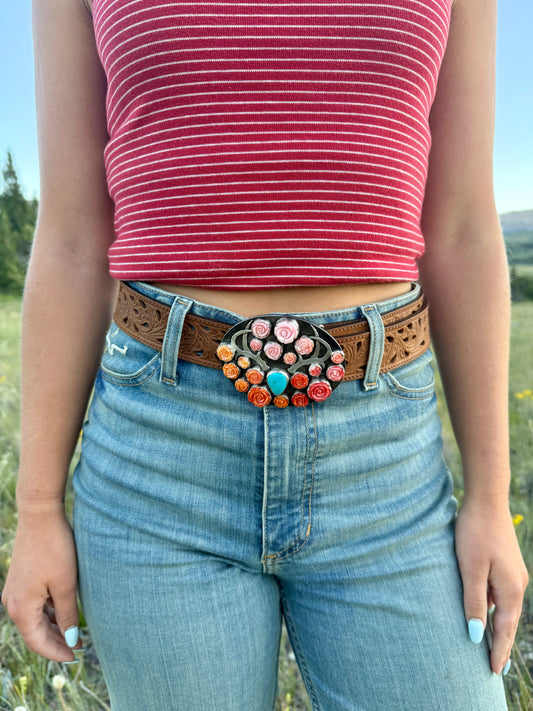 Ombre Spiny Oyster & Pink Conch Longhorn Belt Buckle | Montana Collection
