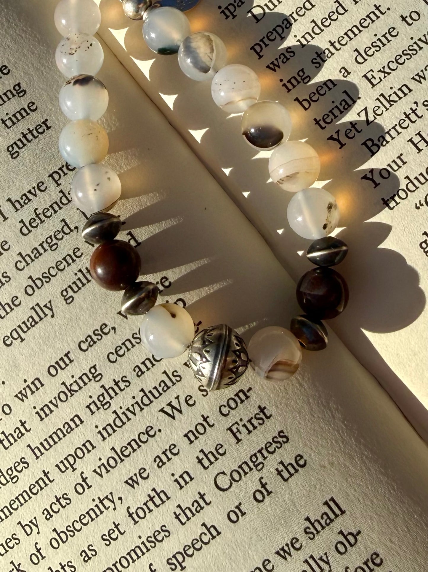 Montana Agate & Petrified Wood Sterling Silver Beaded Bracelet | Montana Collection