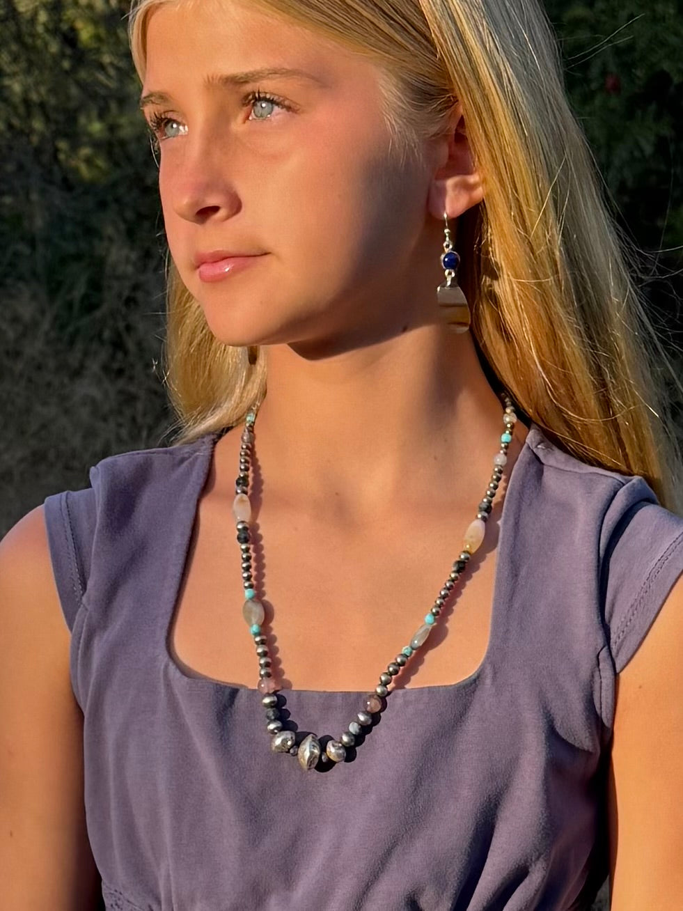 Montana Agate, Sapphire & Kingman Turquoise Beaded Necklace | Montana Collection