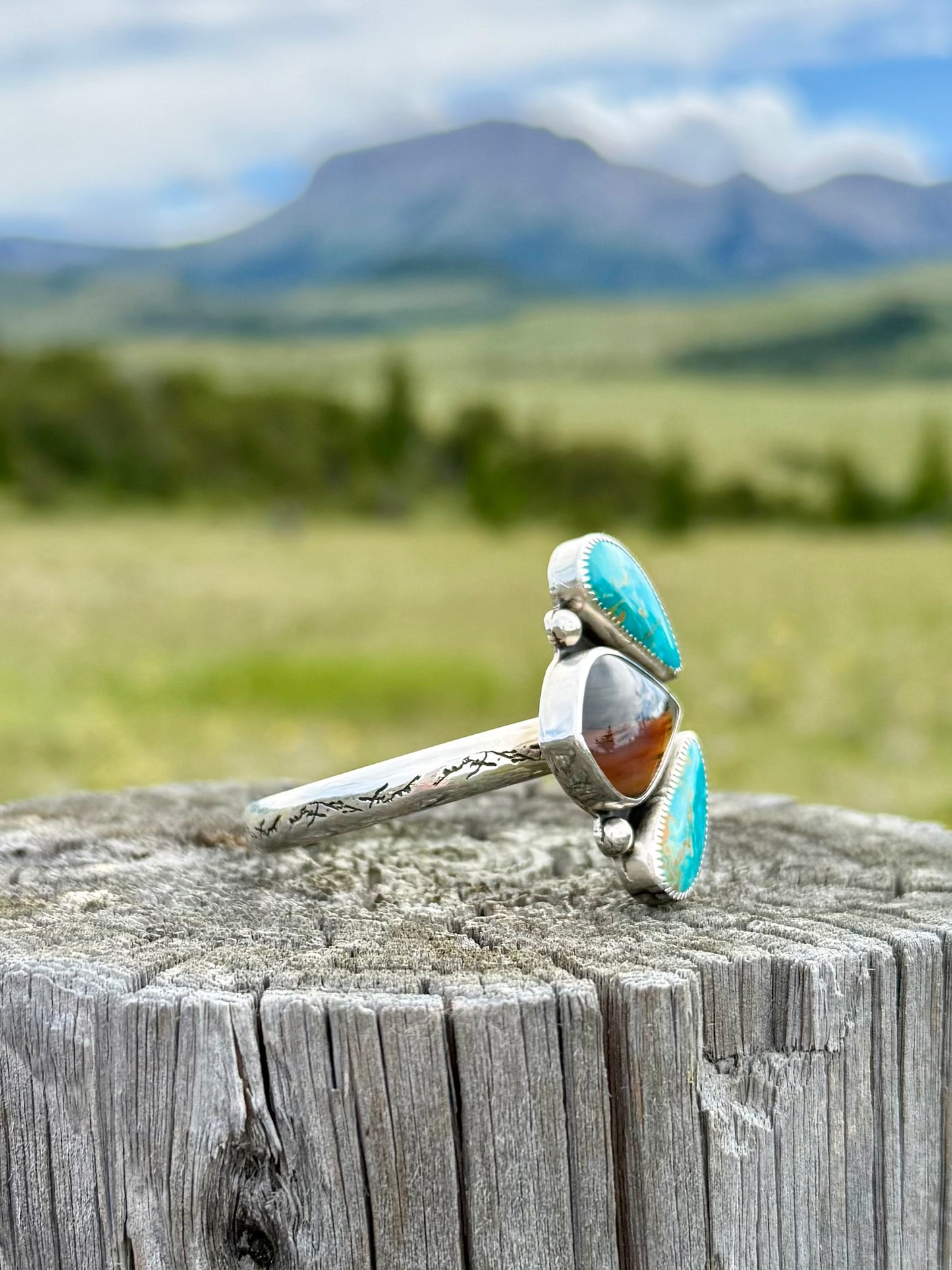 Montana Agate & Royston Turquoise Pinch Petal Cuff Bracelet | Montana Collection