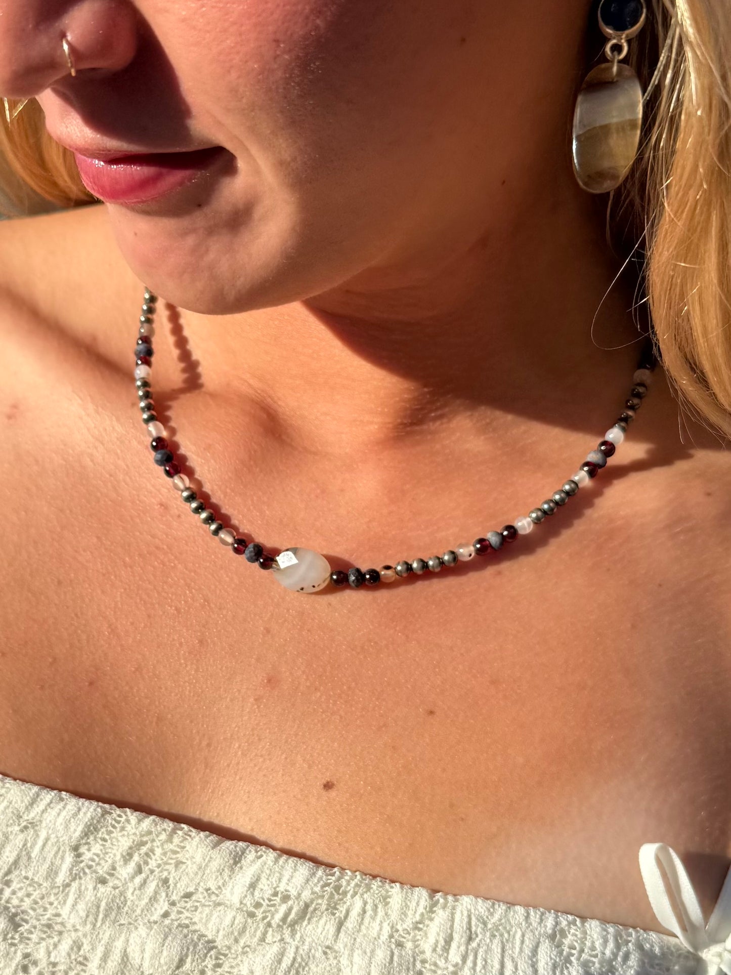 Montana Agate, Garnet & Sapphire Sterling Silver Beaded Necklace | Montana Collection