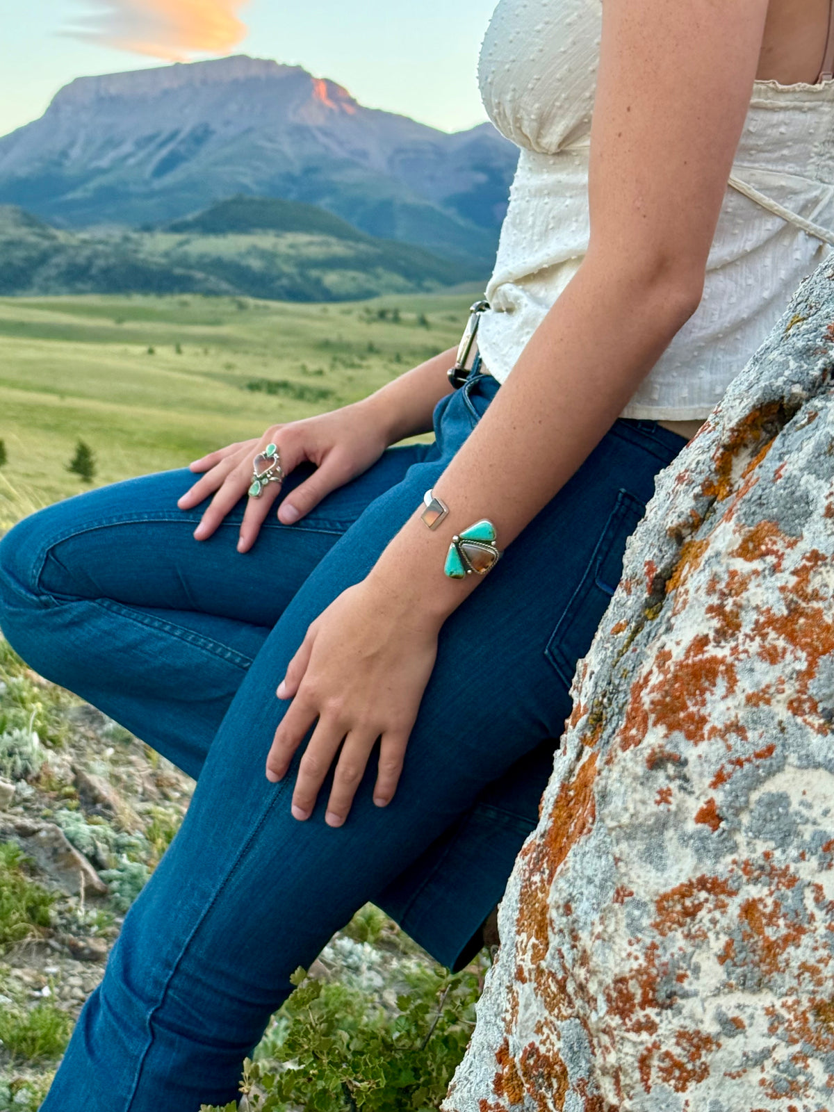 Montana Agate & Royston Turquoise Pinch Petal Sterling Silver Cuff | Montana Collection