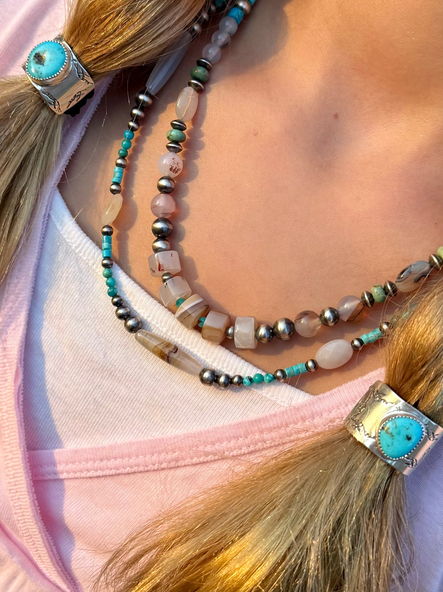 Montana Agate & Kingman Turquoise Sterling Silver Beaded Necklace| Montana Collection