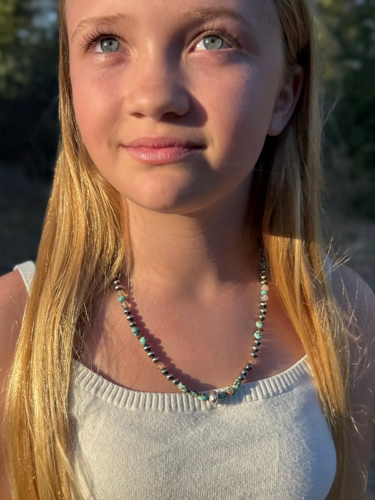 Montana Agate & Mine 8 Turquoise Necklace with Hand-Stamped Silver Bead | Montana Collection