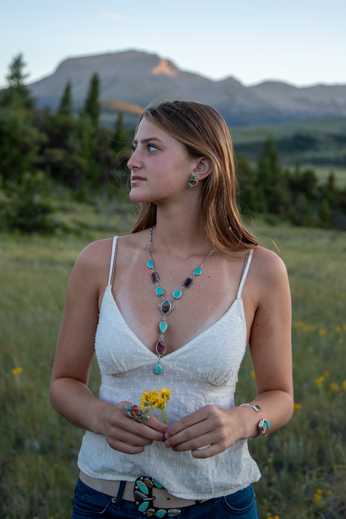 Montana Agate & Royston Turquoise Pinch Petal Sterling Silver Cuff | Montana Collection