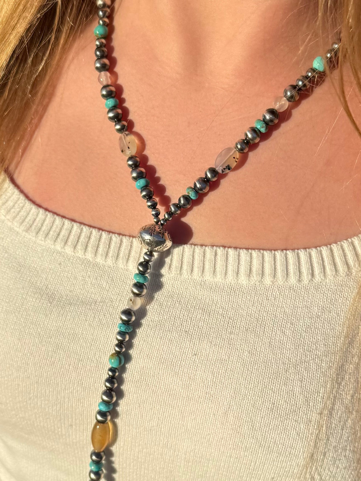 Montana Agate & Kingman Turquoise Sterling Silver Lariat Necklace | Montana Collection