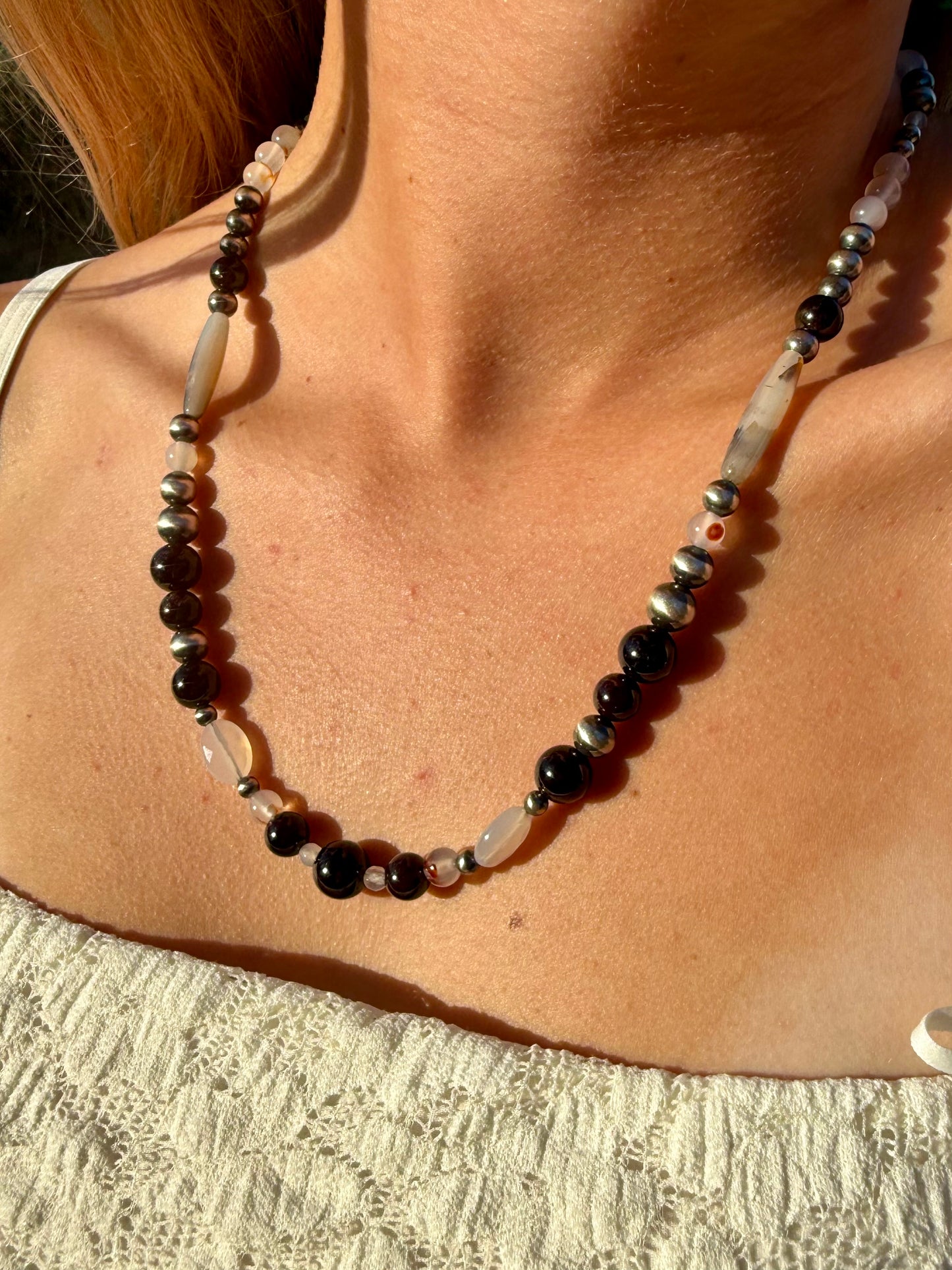 Montana Agate & Star Garnet Sterling Silver Beaded Necklace | Montana Collection