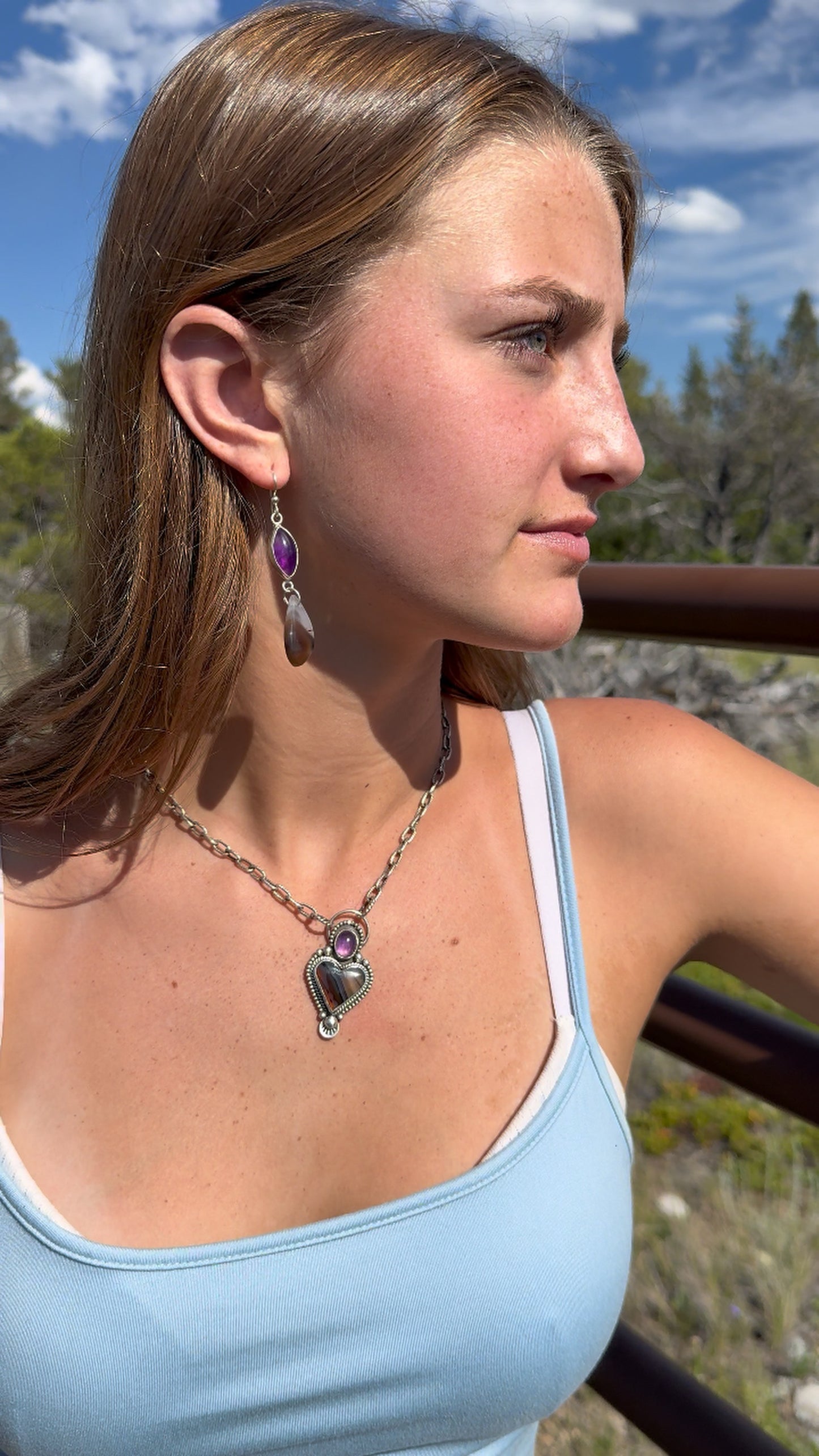 Amethyst & Montana Agate Sterling Silver Necklace | Montana Collection