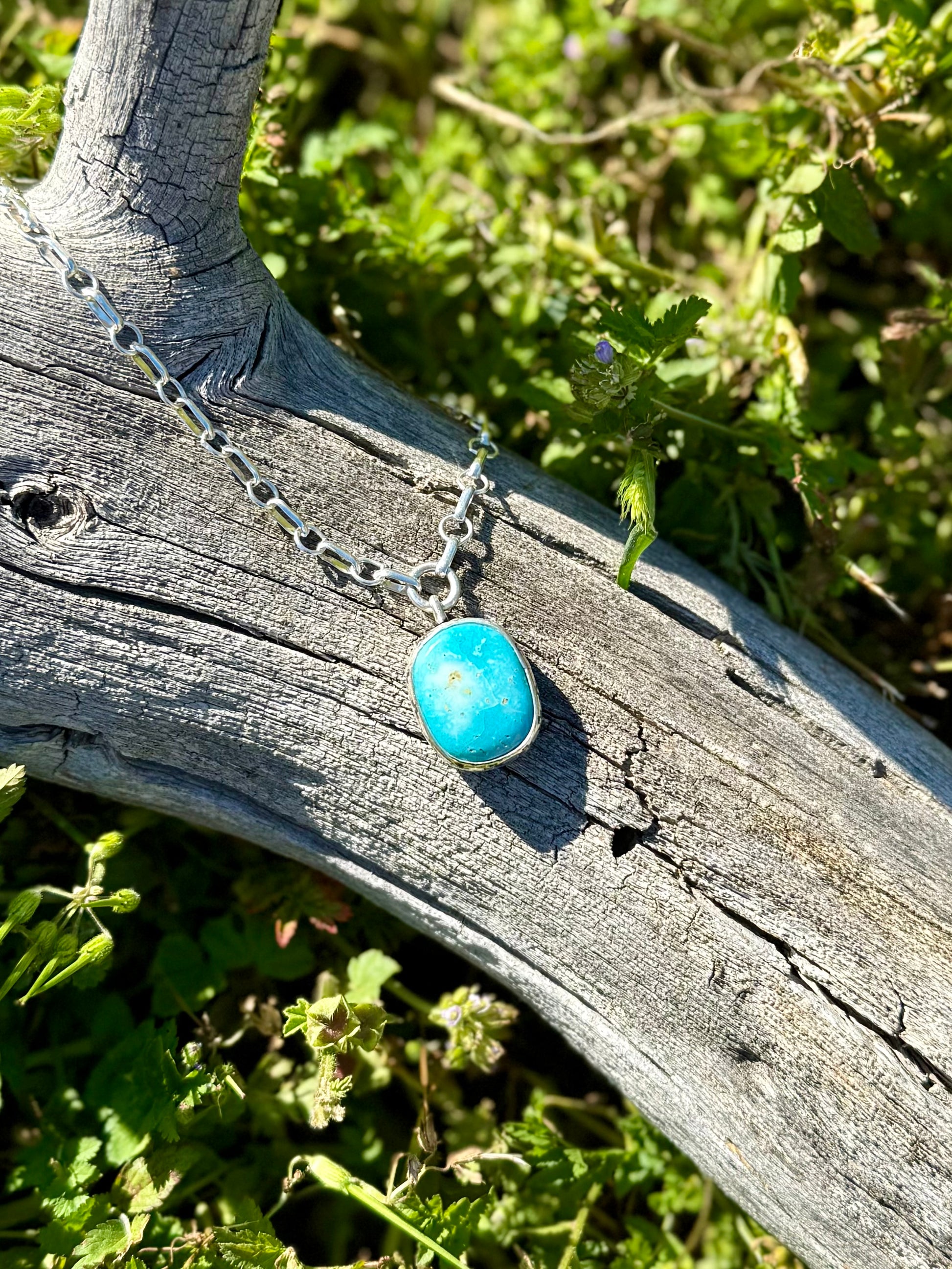 Close-up of natural Royston turquoise beads with rich matrix and color variation, handmade chunky turquoise necklace