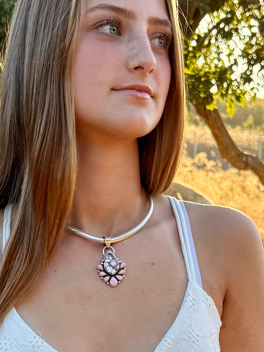 Wild Horse & Pink Conch Sterling Silver Pendant | Montana Collection
