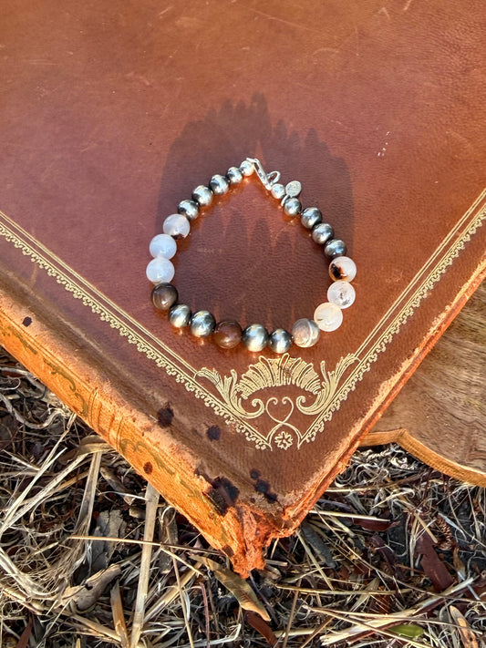 Handmade Montana Agate Petrified Wood and sterling silver Western bracelet