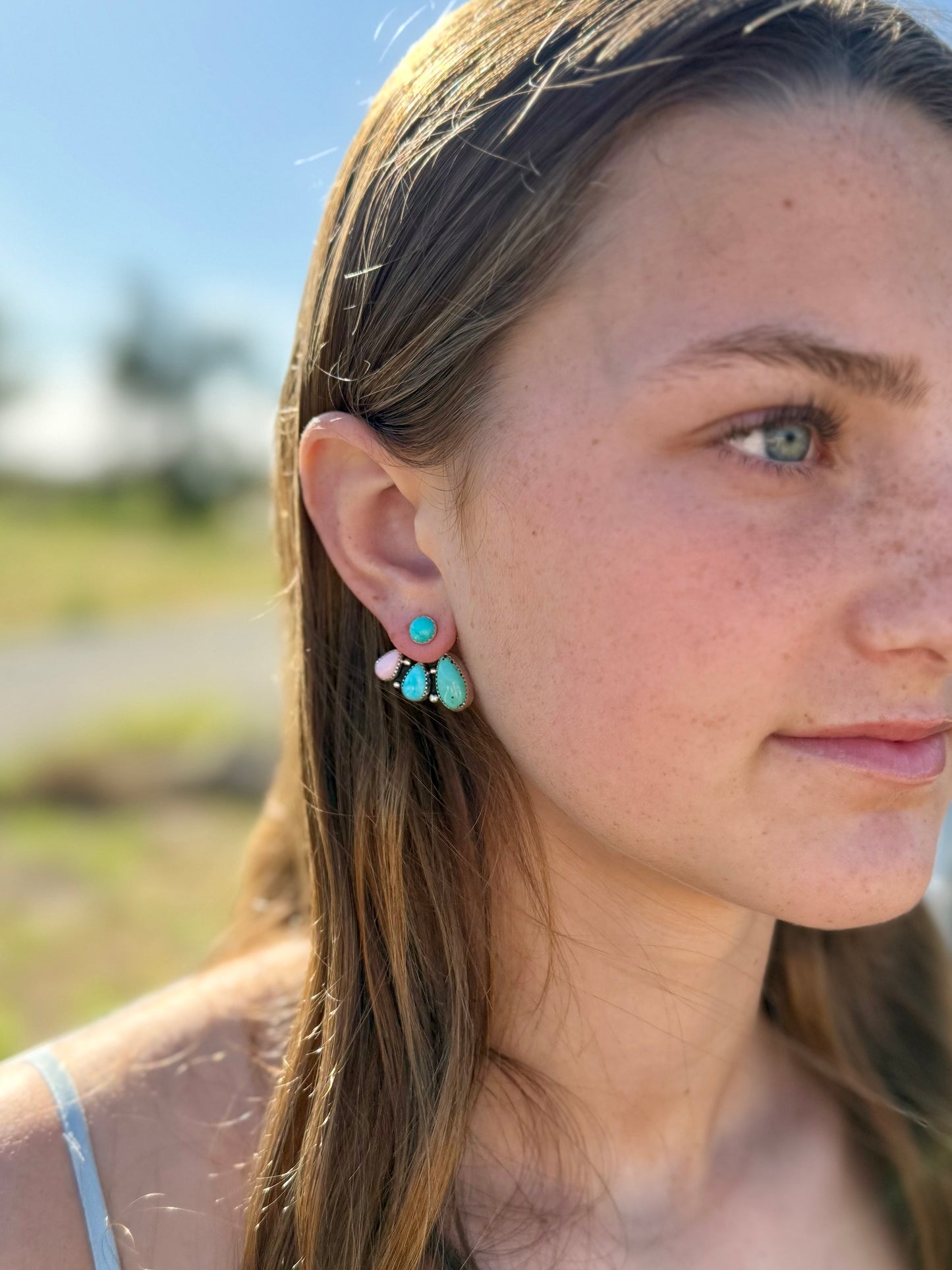 Turquoise & Pink Conch Earring Jackets – Convertible Sterling Silver