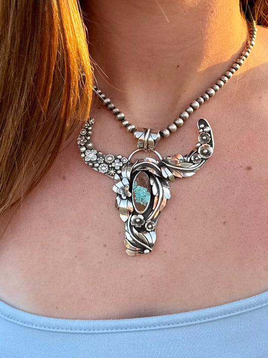 Mine 8 Turquoise Longhorn Statement Pendant – Sterling Silver | One of a Kind